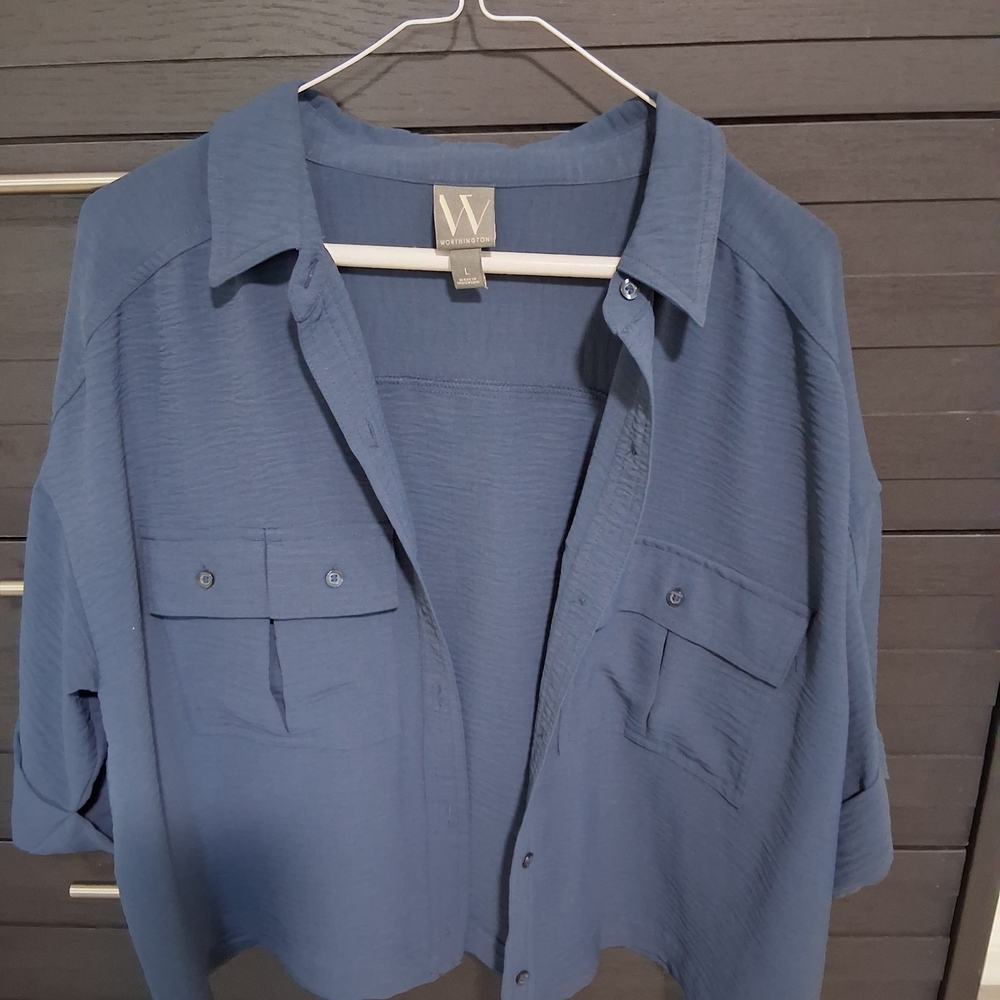 Worthington Blue Button-Up Blouse